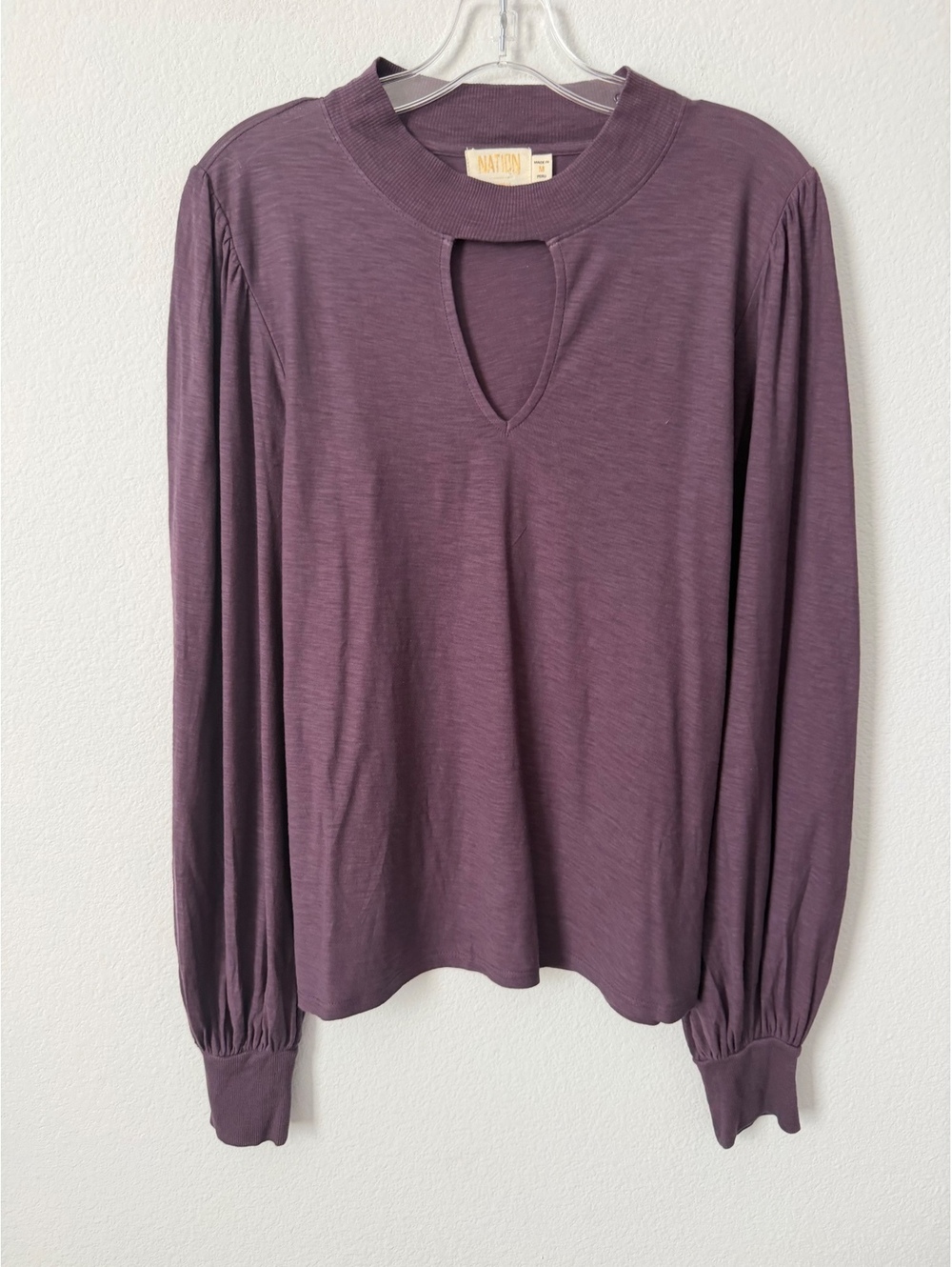 Nation LTD Long Sleeve Keyhole Round Neck Plum Purple Pima Cotton Blouse Size M